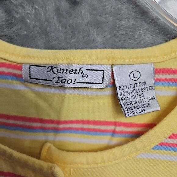 Kenneth Too Top Sz Lg Yellow Cotton Stripe Top Henley pullover - Picture 2 of 8